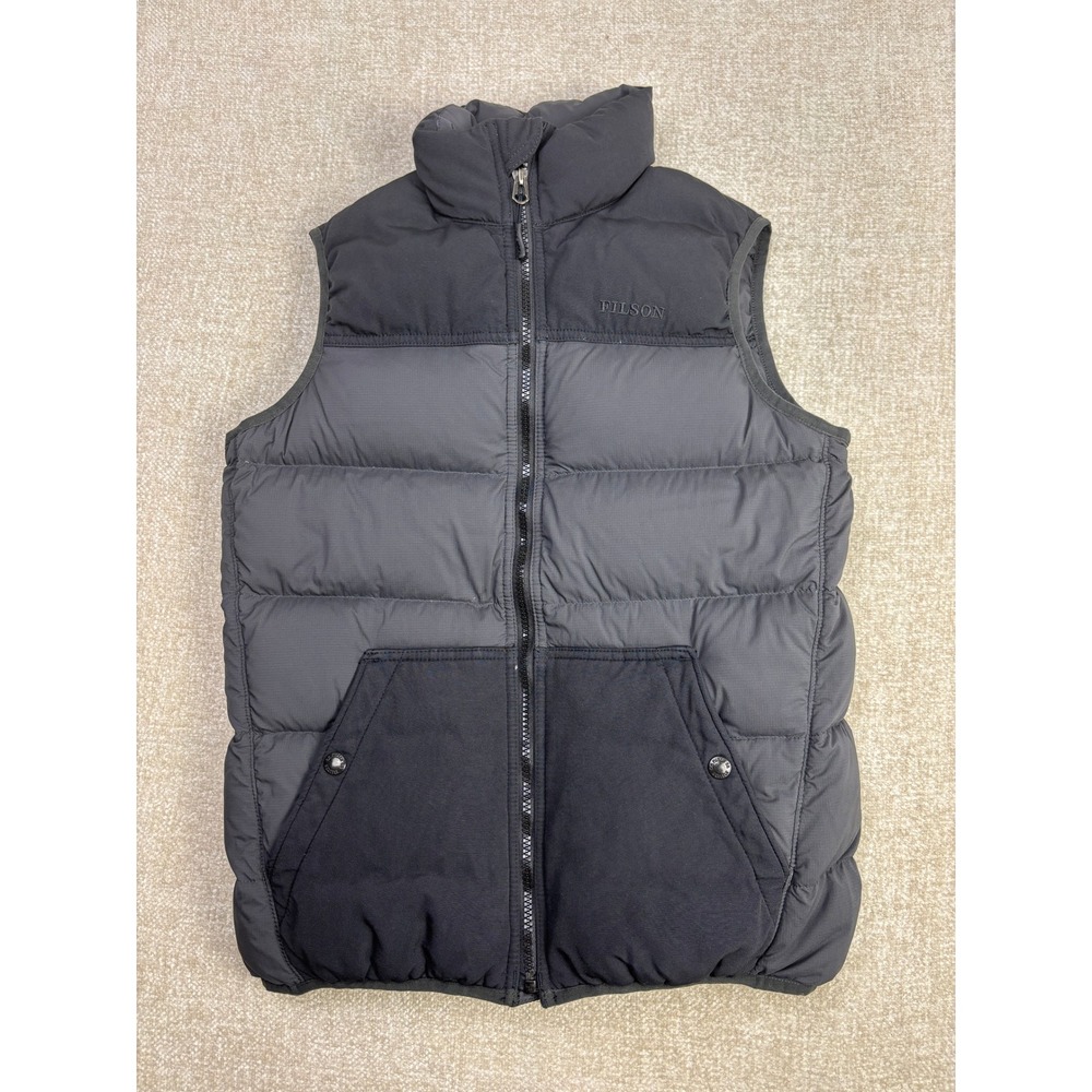 Filson Women Puffer Vest Grey Black Full Zip Quilted Outdoor Layering Small